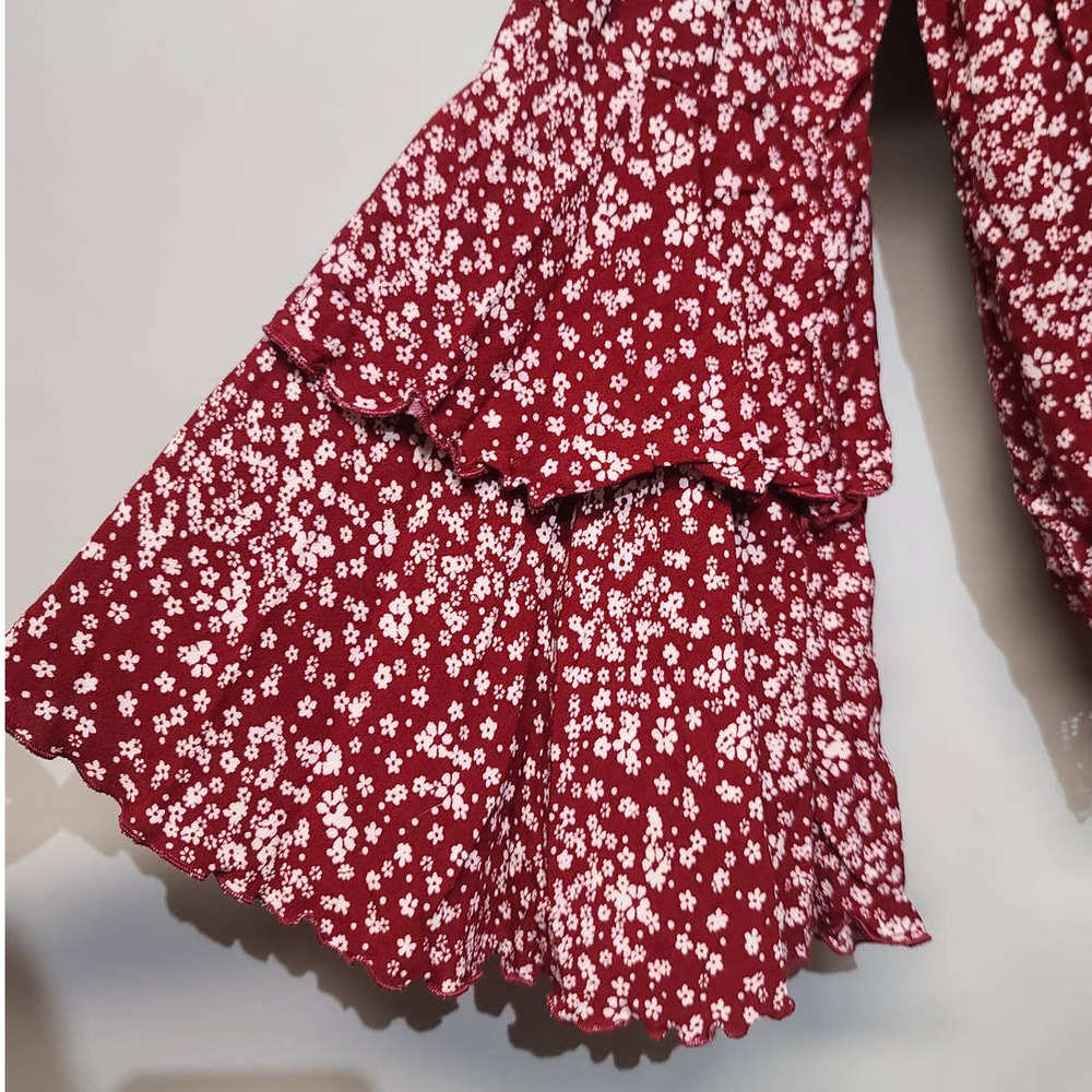 Free People Red Floral V-Neck Long Sleeve Bodysuit - Picture 4 of 6